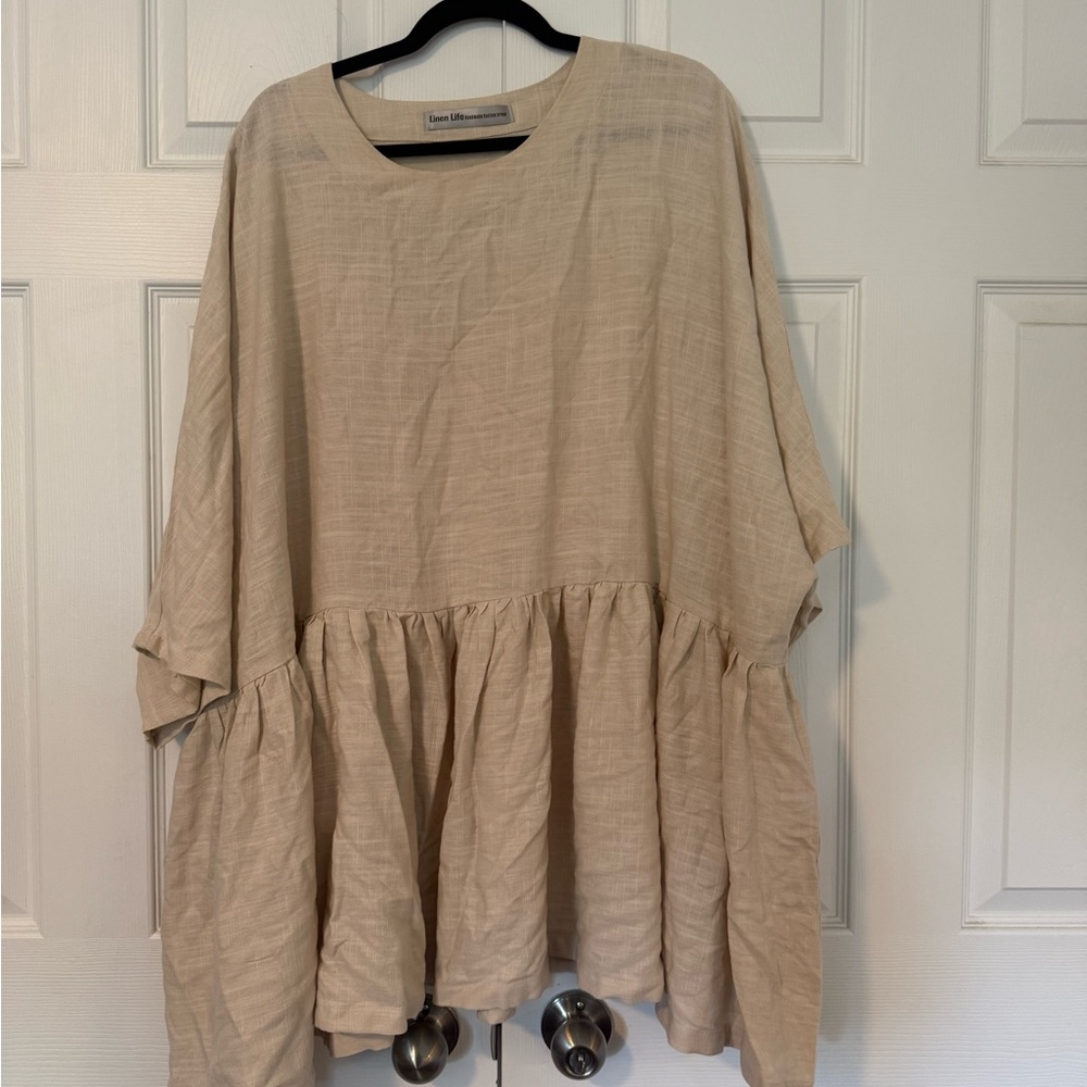 Love Stitch Tan Cream Oversized Ruffled Tunic